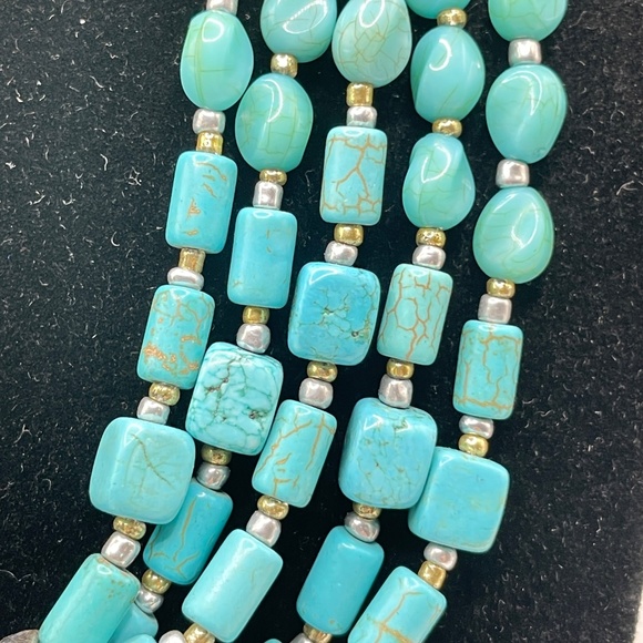 Chico's Vintage Faux Turquoise 5 Strand Beaded Necklace Boho - Picture 12 of 13